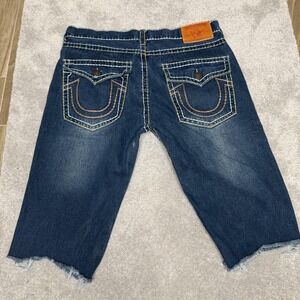 True Religion Ricky Super T Bermuda Shorts Mens 42 Blue Distressed Made USA